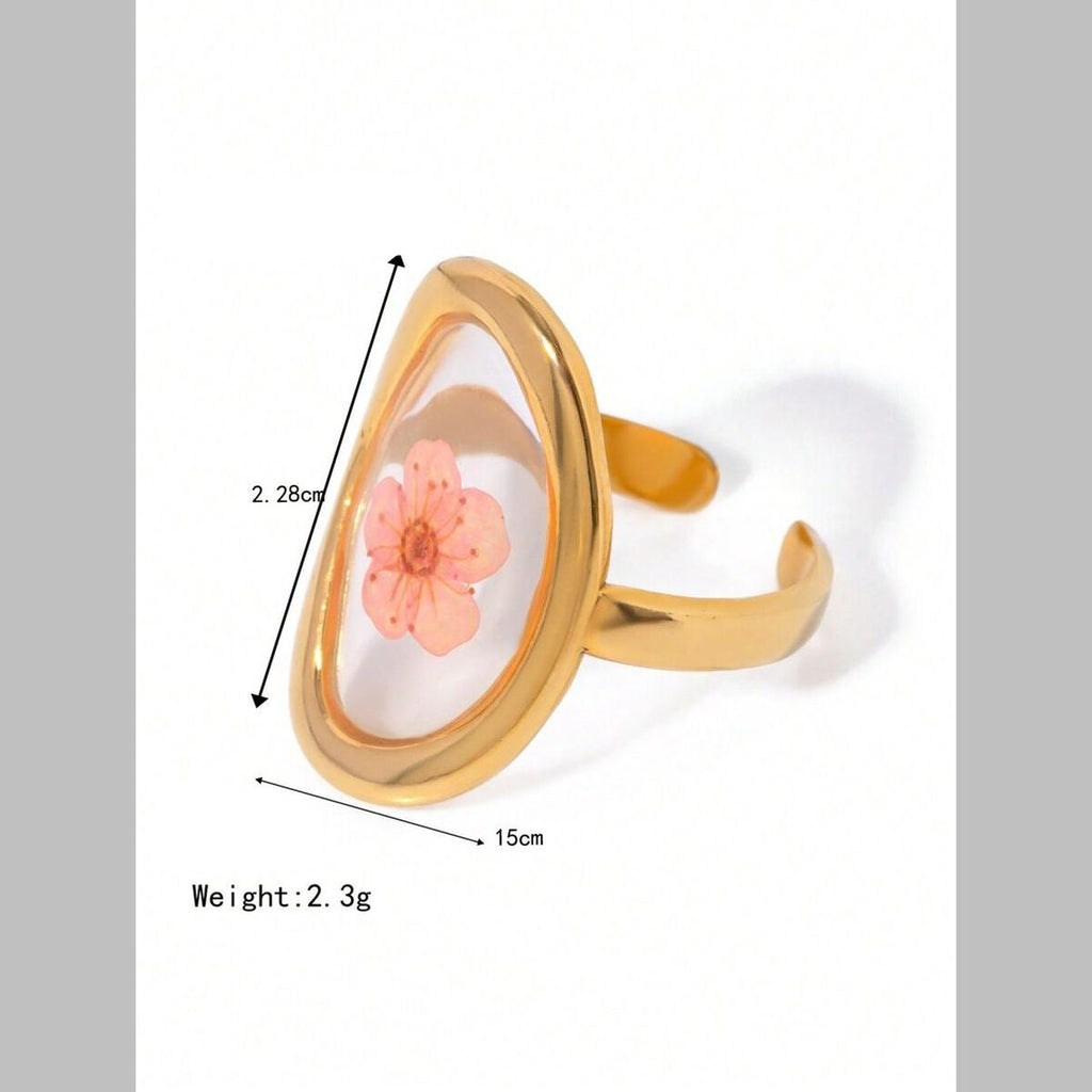 Flower Oval Transparent Red 18K Gold Anti Tarnish Free Size Ring Bulk