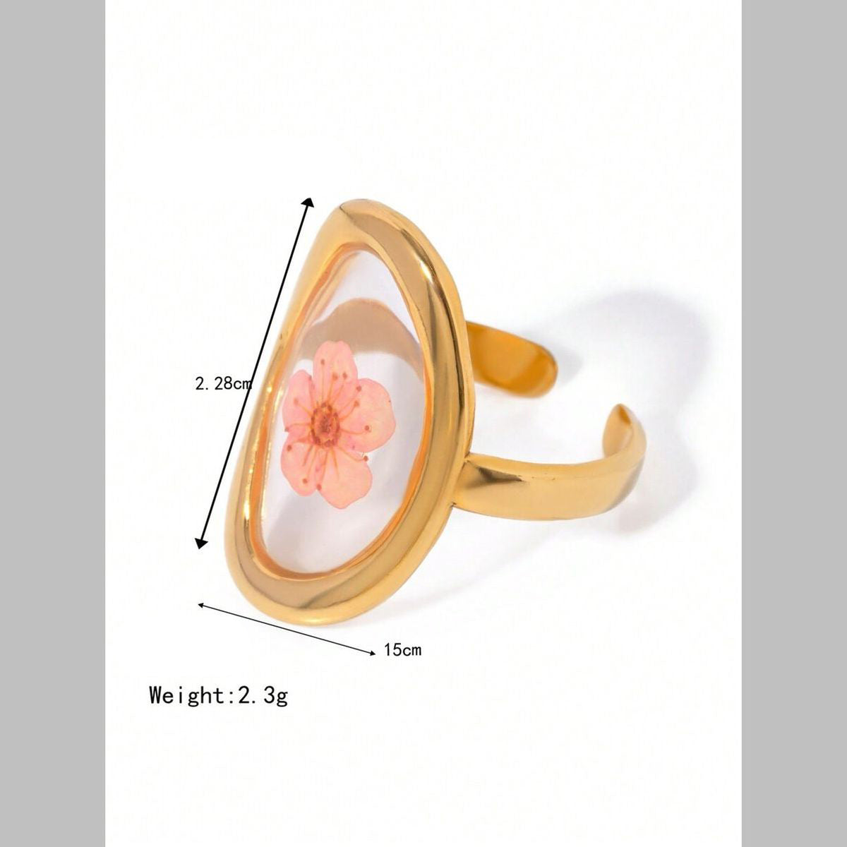 Flower Oval Transparent Red 18K Gold Anti Tarnish Free Size Ring Bulk