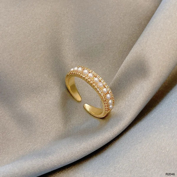 Pearl Surface CZ White 18K Gold Anti Tarnish Adjustable Band Ring Bulk Main image