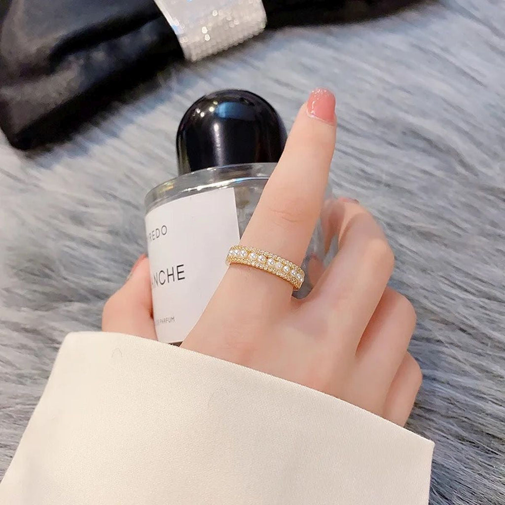 Pearl Surface CZ White 18K Gold Anti Tarnish Adjustable Band Ring Bulk