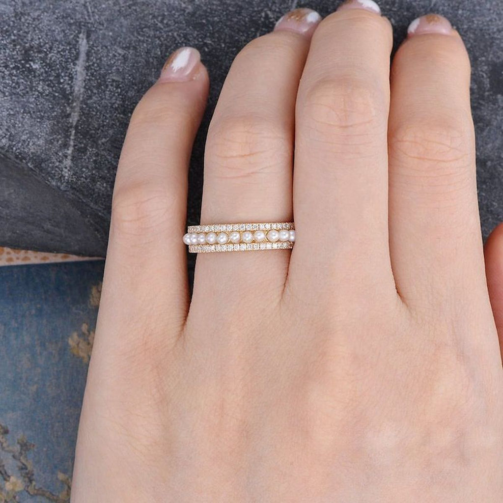 Pearl Surface CZ White 18K Gold Anti Tarnish Adjustable Band Ring Bulk