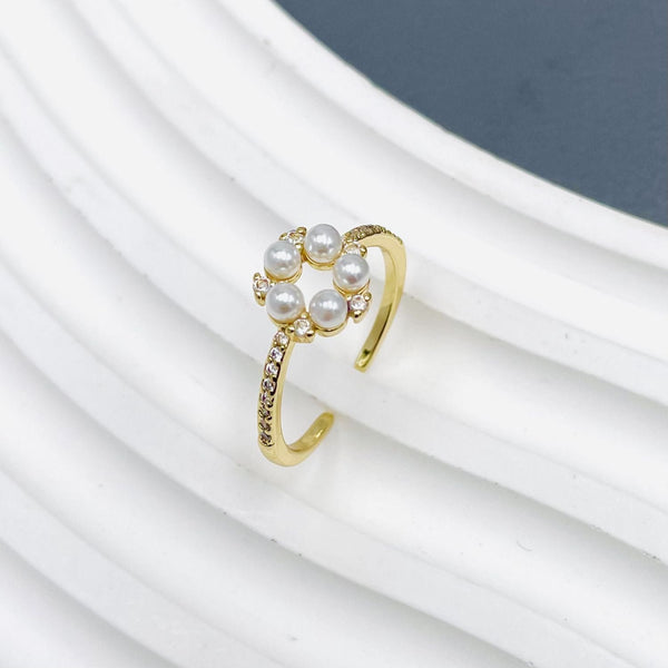Flower CZ Pearl White 18K Gold Anti Tarnish Adjustable Ring Bulk Main image