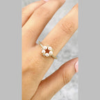 Flower CZ Pearl White 18K Gold Anti Tarnish Adjustable Ring Bulk
