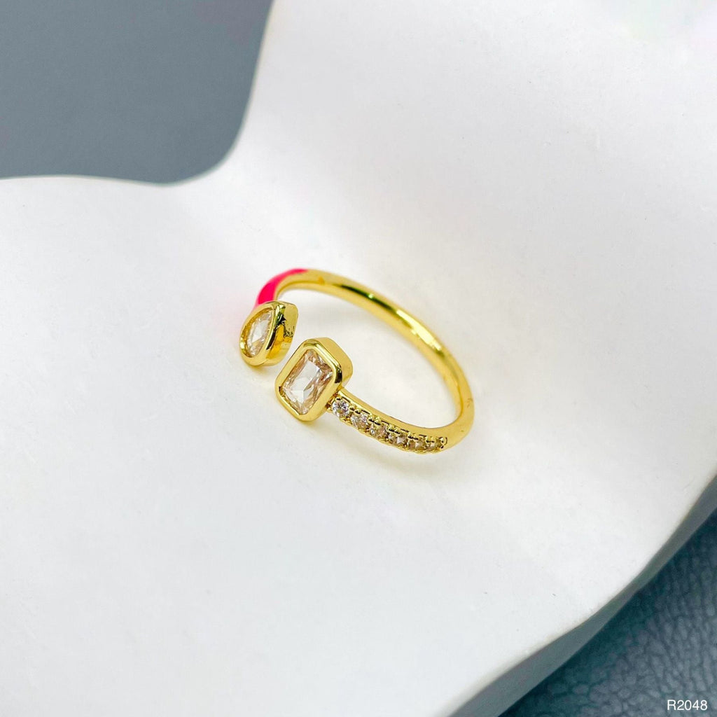 Baguette Drop Solitaire CZ Enamel Pink Gold Anti Tarnish Ring Bulk