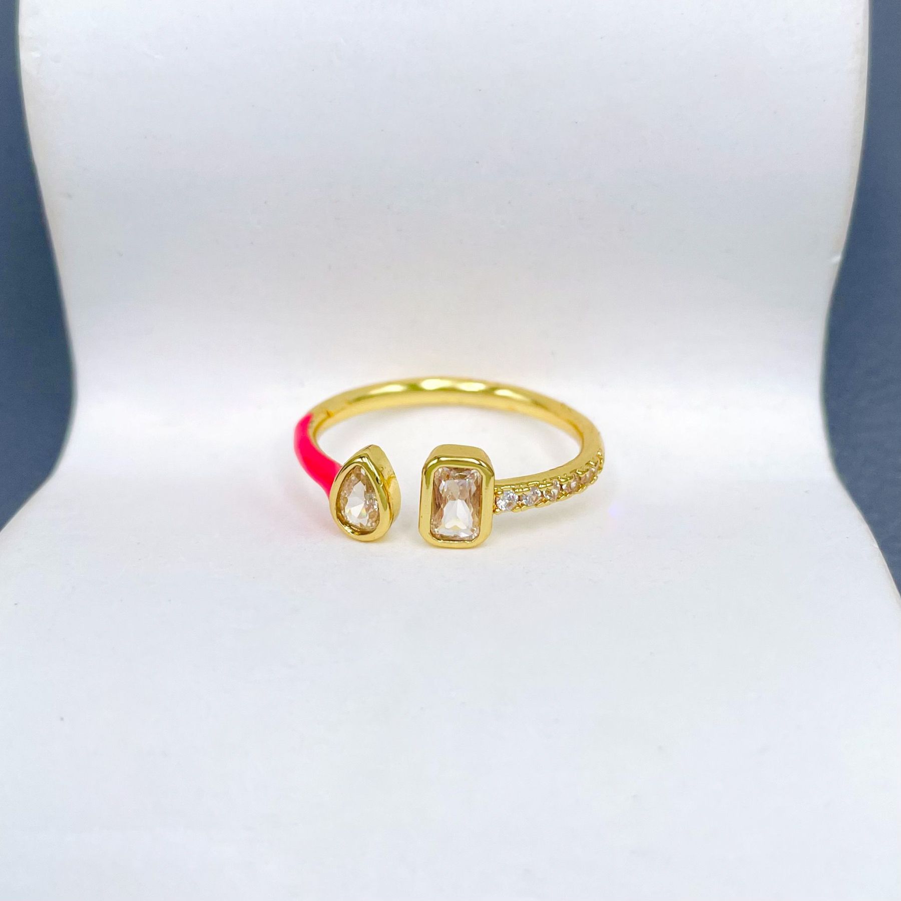 Baguette Drop Solitaire CZ Enamel Pink Gold Anti Tarnish Ring Bulk
