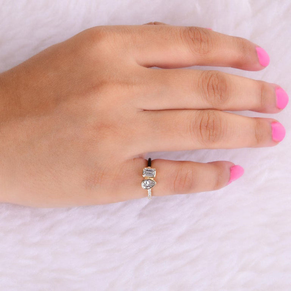 Baguette Drop Solitaire CZ Enamel Pink Gold Anti Tarnish Ring Bulk
