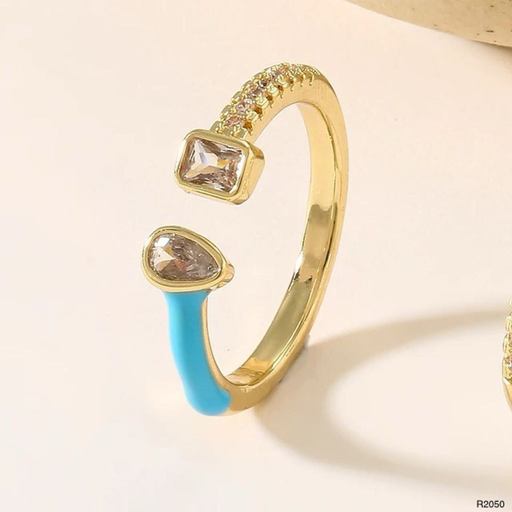 Baguette Drop Solitaire CZ Enamel Pink Gold Anti Tarnish Ring Bulk