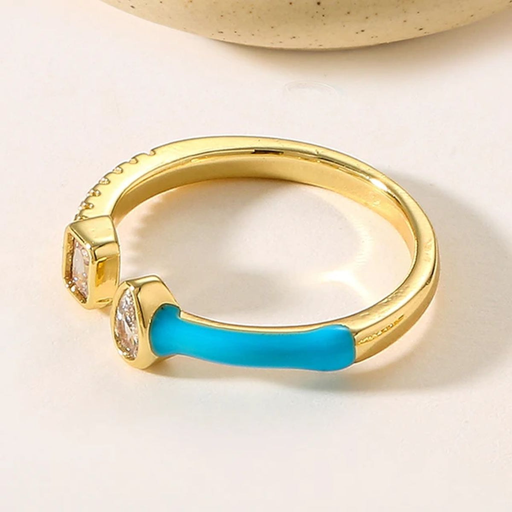Baguette Drop Solitaire CZ Enamel Pink Gold Anti Tarnish Ring Bulk