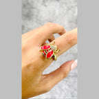 Honey Bee CZ Enamel Red 18K Gold Anti Tarnish Free Size Ring Bulk