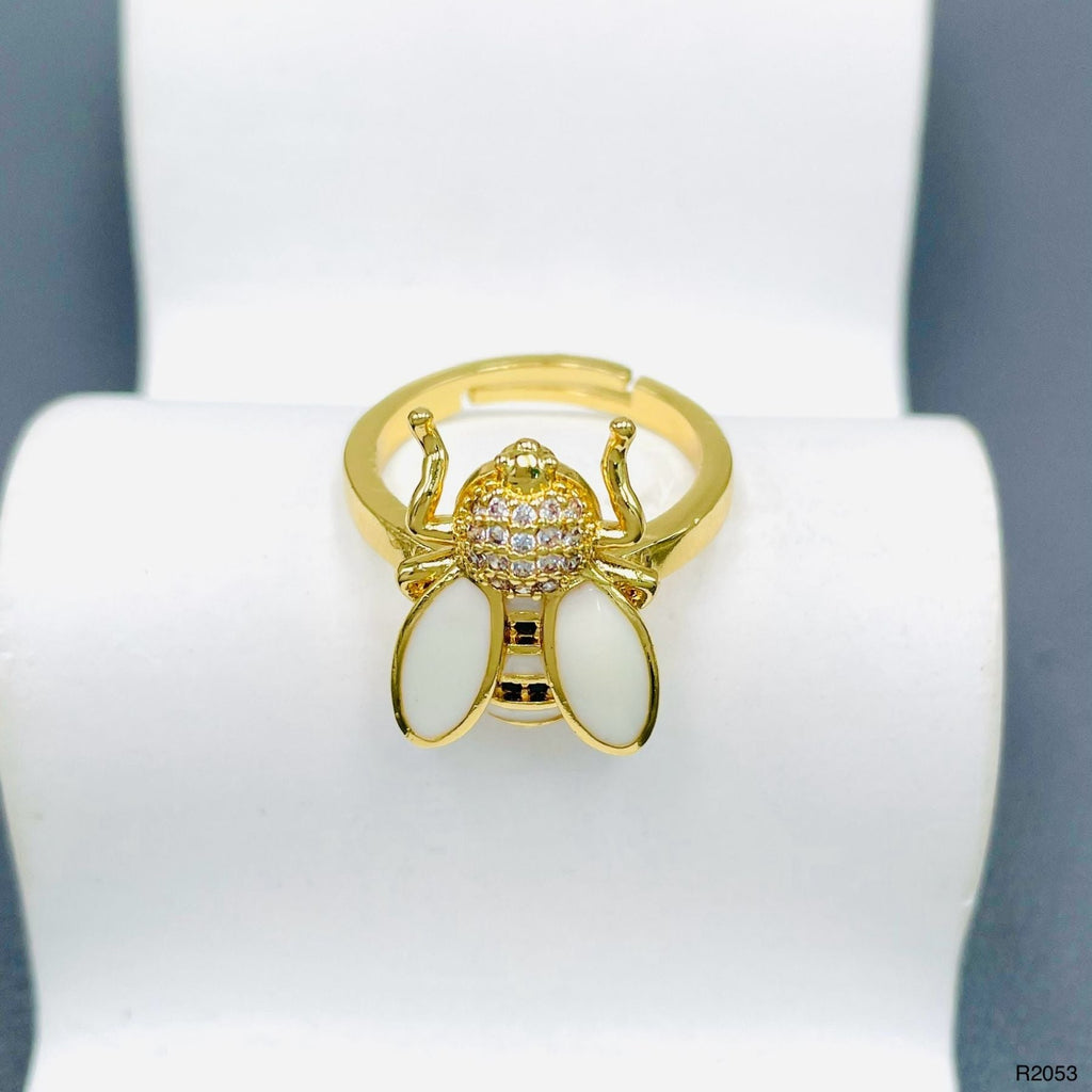 Honey Bee CZ Enamel Yellow 18K Gold Anti Tarnish Adjustable Ring Bulk