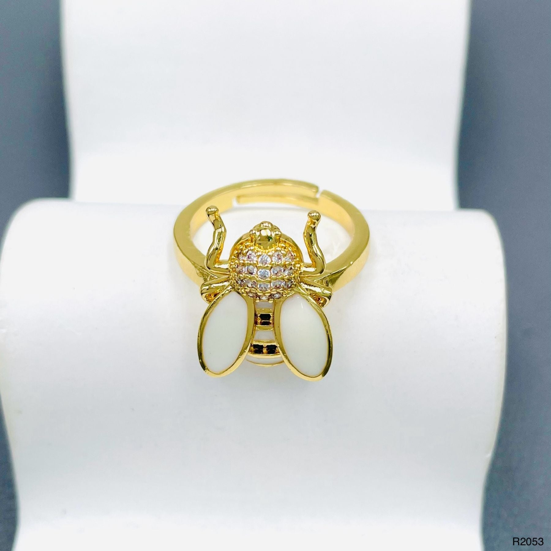 Honey Bee CZ Enamel Yellow 18K Gold Anti Tarnish Adjustable Ring Bulk