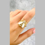 Honey Bee CZ Enamel Yellow 18K Gold Anti Tarnish Adjustable Ring Bulk