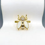 Honey Bee CZ Enamel Yellow 18K Gold Anti Tarnish Adjustable Ring Bulk