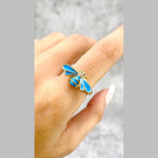 Honey Bee CZ Enamel Blue 18K Gold Anti Tarnish Free Size Ring Bulk