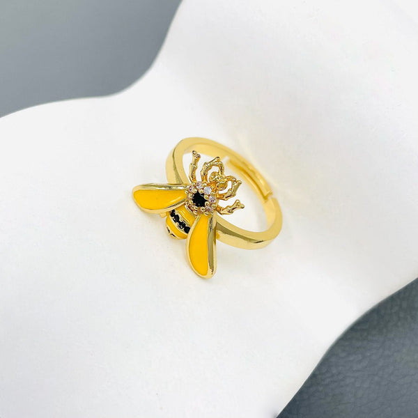 Honey Bee CZ Enamel Yellow 18K Gold Anti Tarnish Adjustable Ring Bulk Main image