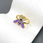 Honey Bee CZ Enamel Yellow 18K Gold Anti Tarnish Adjustable Ring Bulk