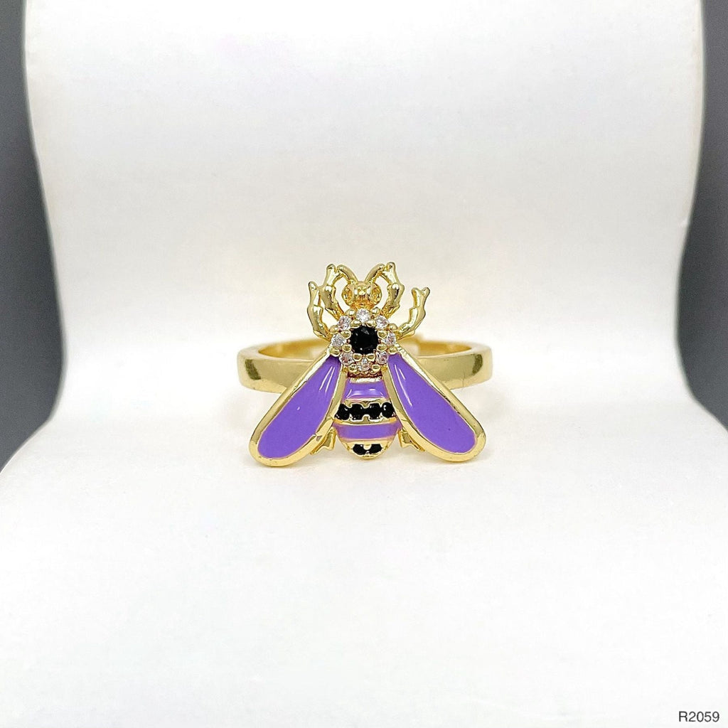 Honey Bee CZ Enamel Yellow 18K Gold Anti Tarnish Adjustable Ring Bulk
