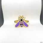Honey Bee CZ Enamel Yellow 18K Gold Anti Tarnish Adjustable Ring Bulk