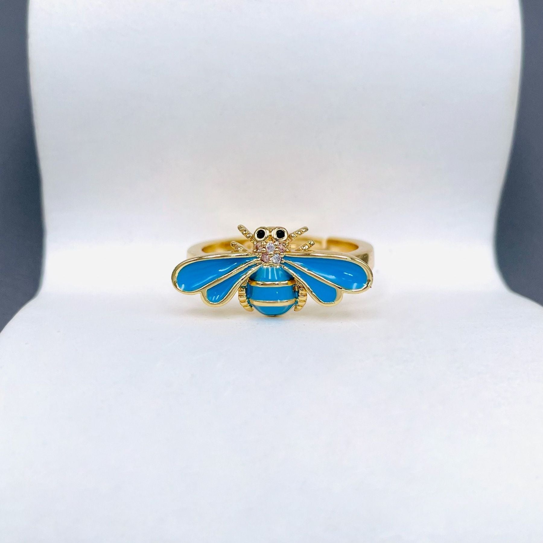 Honey Bee CZ Enamel Pink 18K Gold Anti Tarnish Adjustable Ring Bulk