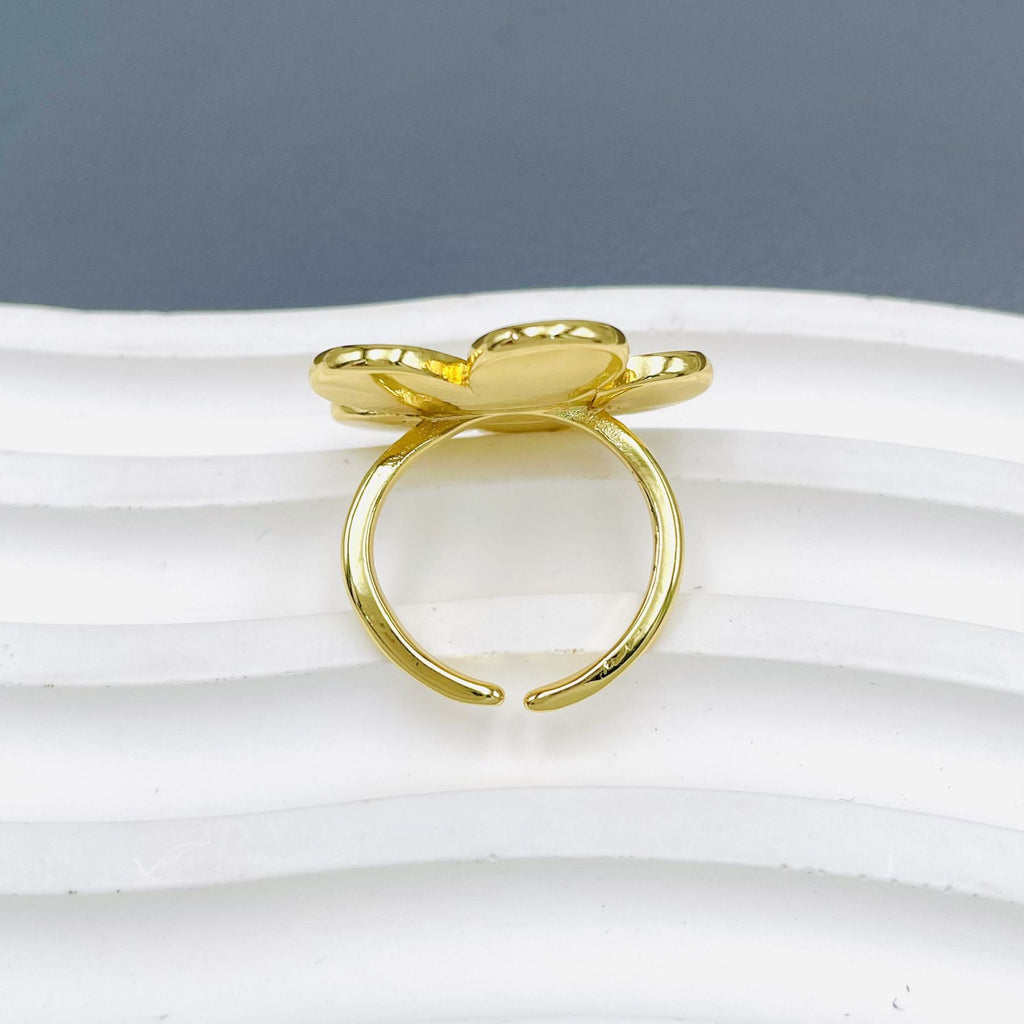 Flower Enamel Blue White 18K Gold Anti Tarnish Adjustable Ring Bulk