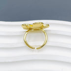 Flower Enamel Blue White 18K Gold Anti Tarnish Adjustable Ring Bulk