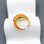 Evil Eye Crystal Enamel Orange Gold Anti Tarnish Adjustable Ring Bulk