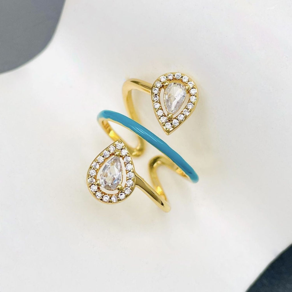 Drop Solitaire CZ Enamel Pink Gold Anti Tarnish Adjustable Ring Bulk