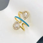Drop Solitaire CZ Enamel Pink Gold Anti Tarnish Adjustable Ring Bulk