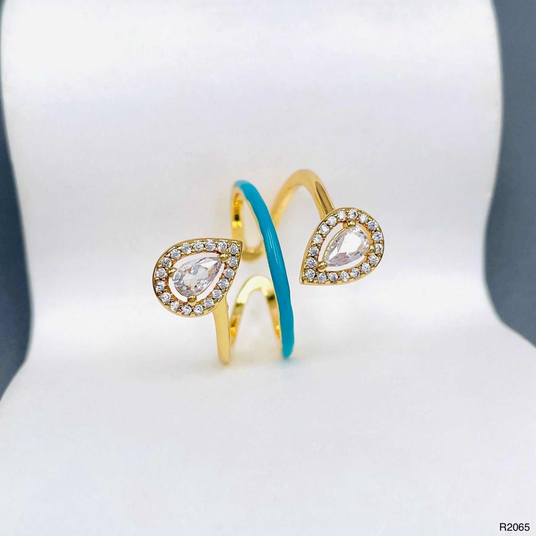 Drop Solitaire CZ Enamel Pink Gold Anti Tarnish Adjustable Ring Bulk