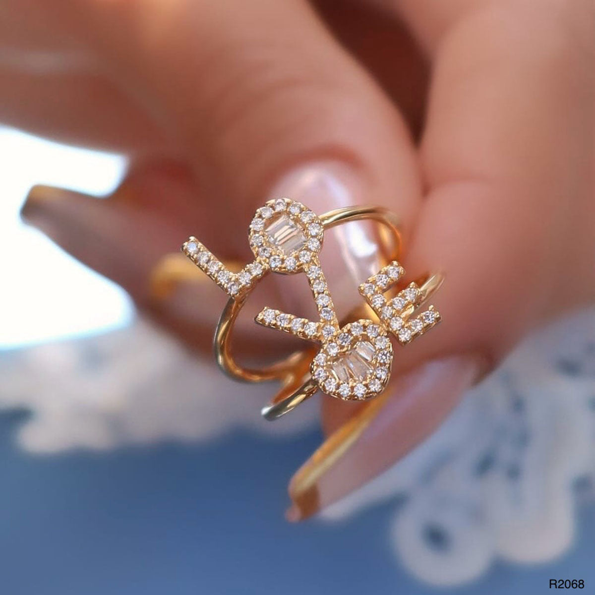 Love Heart Cubic Zirconia 18K Gold Anti Tarnish Adjustable Ring Bulk Main image