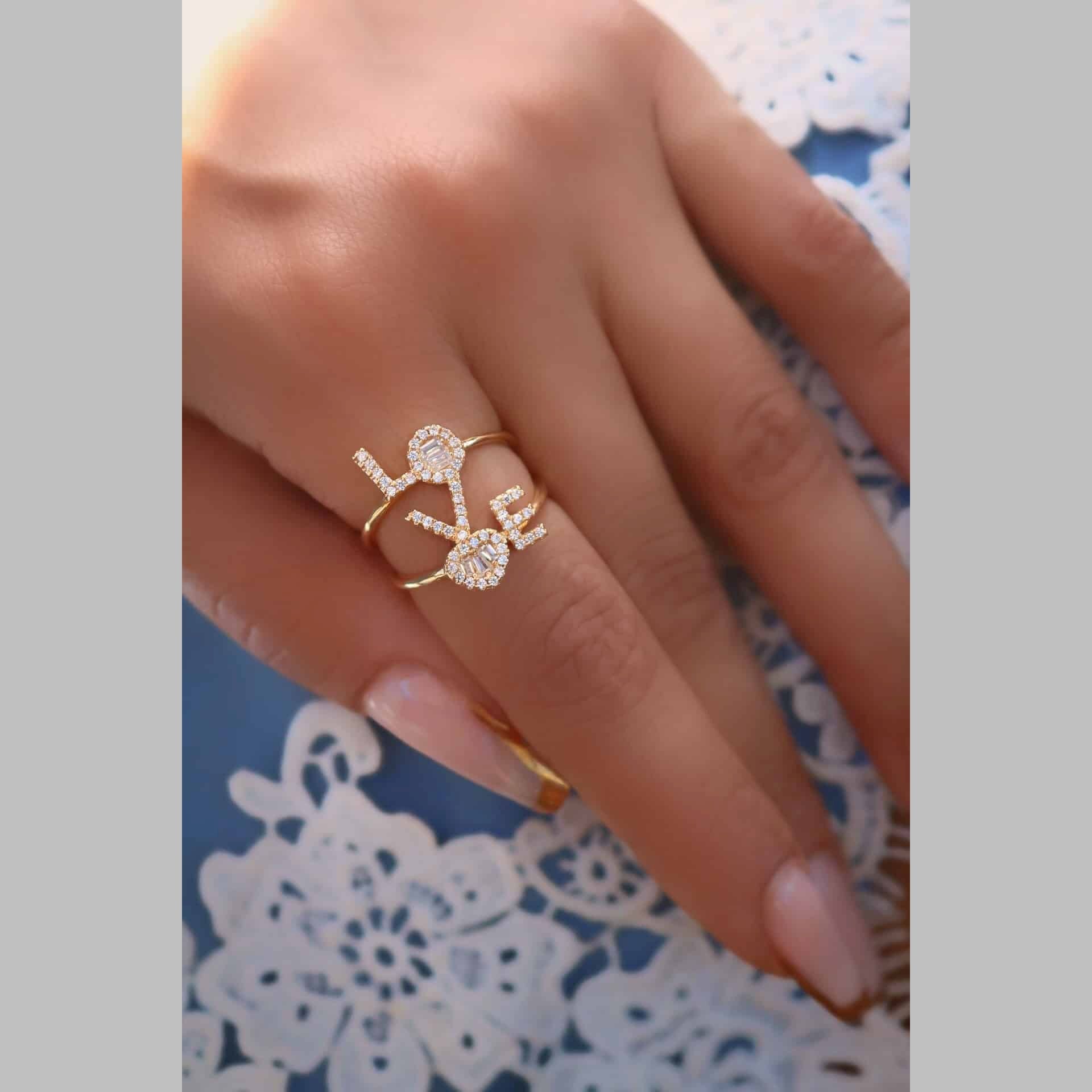 Love Heart Cubic Zirconia 18K Gold Anti Tarnish Adjustable Ring Bulk