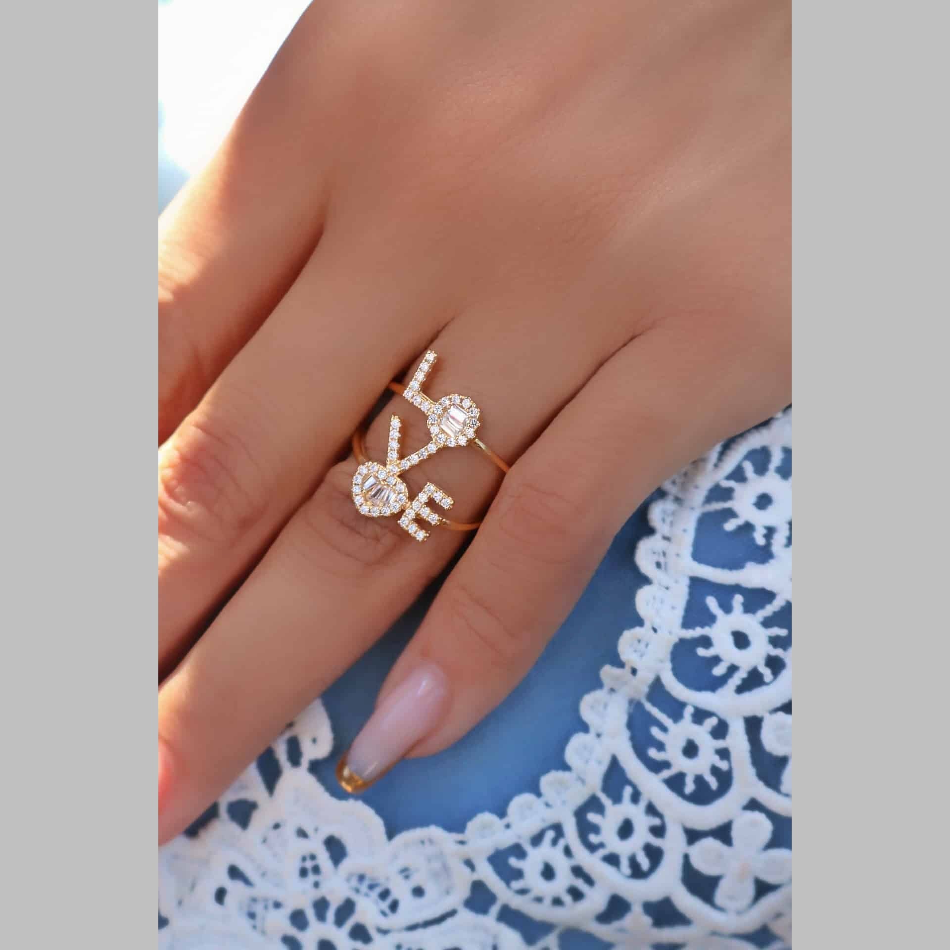 Love Heart Cubic Zirconia 18K Gold Anti Tarnish Adjustable Ring Bulk Secondary image