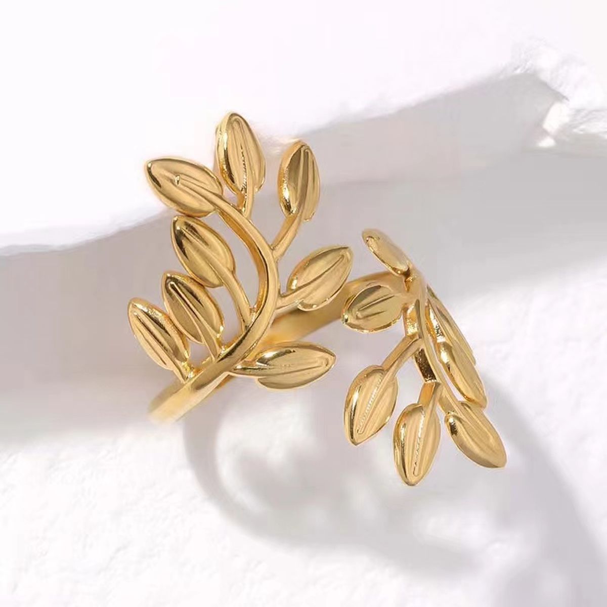 Dual Leaf Each 18K Gold Stainless Steel Free Size Ring For Women Bulk