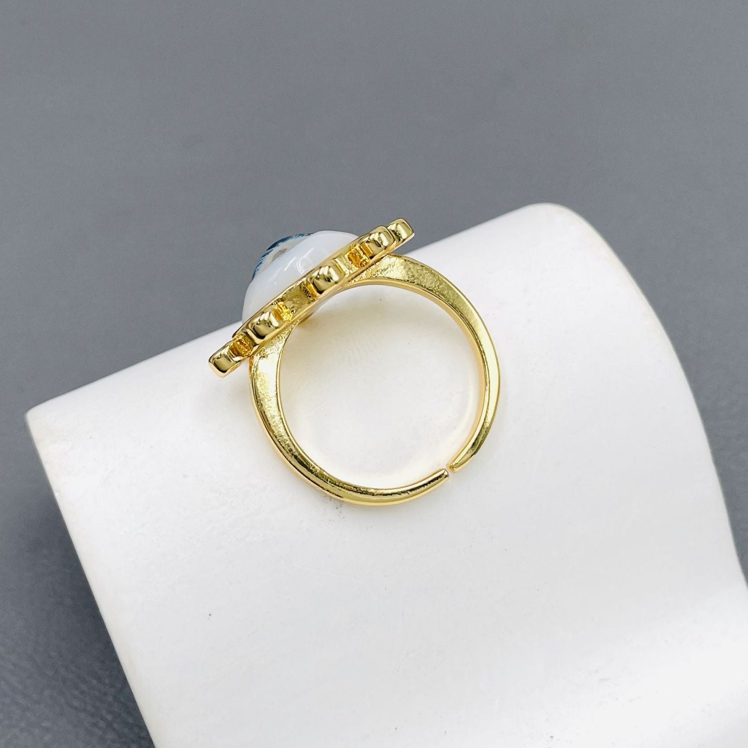 Eyelash Evil Eye CZ Blue 18K Gold Anti Tarnish Adjustable Ring Bulk