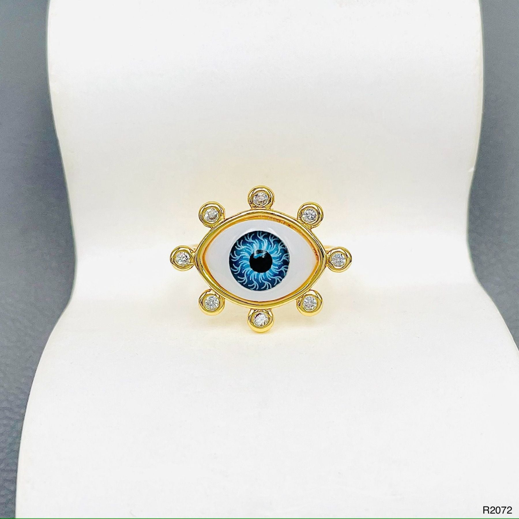Eyelash Evil Eye CZ Blue 18K Gold Anti Tarnish Adjustable Ring Bulk