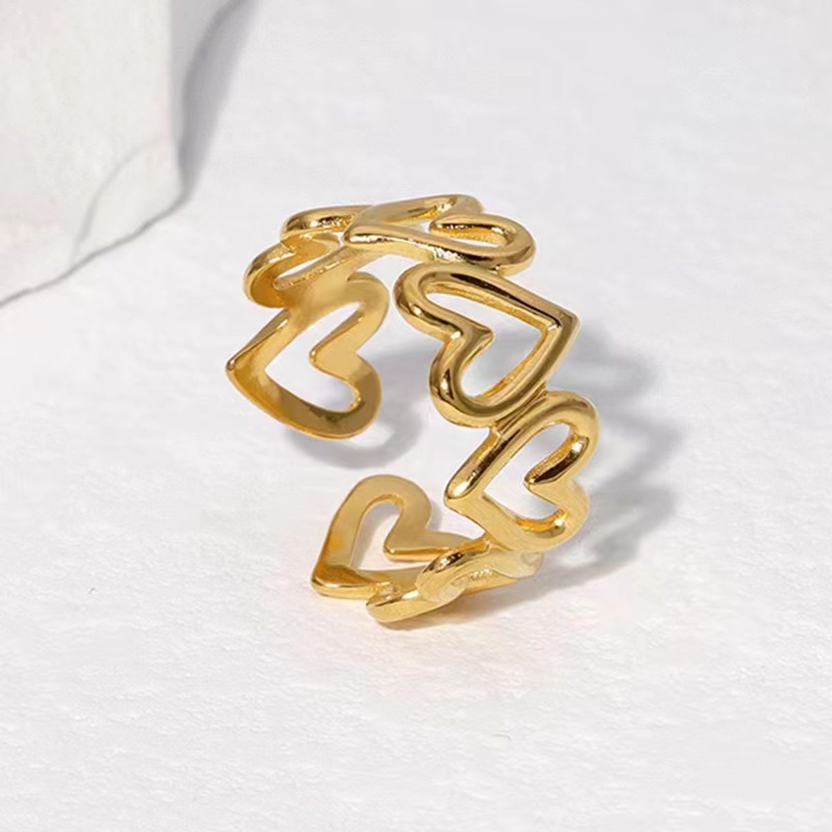 Heart 18K Gold Stainless Steel Free Size Ring For Women Bulk Main image