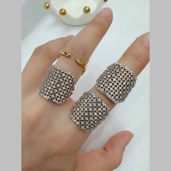 Studded Filigree Surface CZ Gold Silver Anti Tarnish Ring Bulk Main image