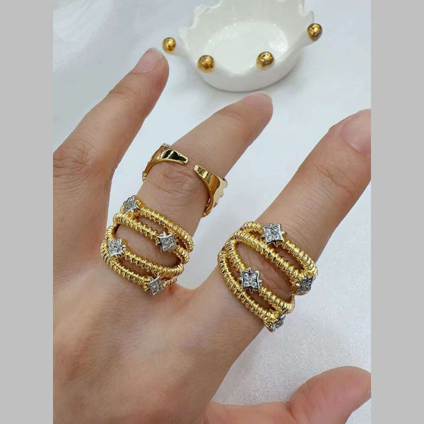 Star Layer CZ 18K Gold Silver Anti Tarnish Free Size Ring Bulk Main image