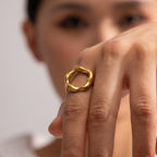 Dented Circle 18K Gold Anti Tarnish Free Size Ring For Women Bulk