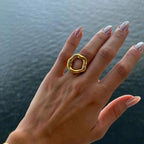 Dented Circle 18K Gold Anti Tarnish Free Size Ring For Women Bulk