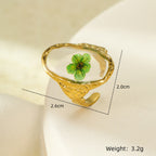Oval Flower Transparent Green Gold Anti Tarnish Free Size Ring Bulk