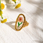 Oval Flower Transparent Red Green Gold Anti Tarnish Ring Bulk