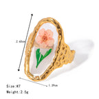 Oval Flower Transparent Red Green Gold Anti Tarnish Ring Bulk