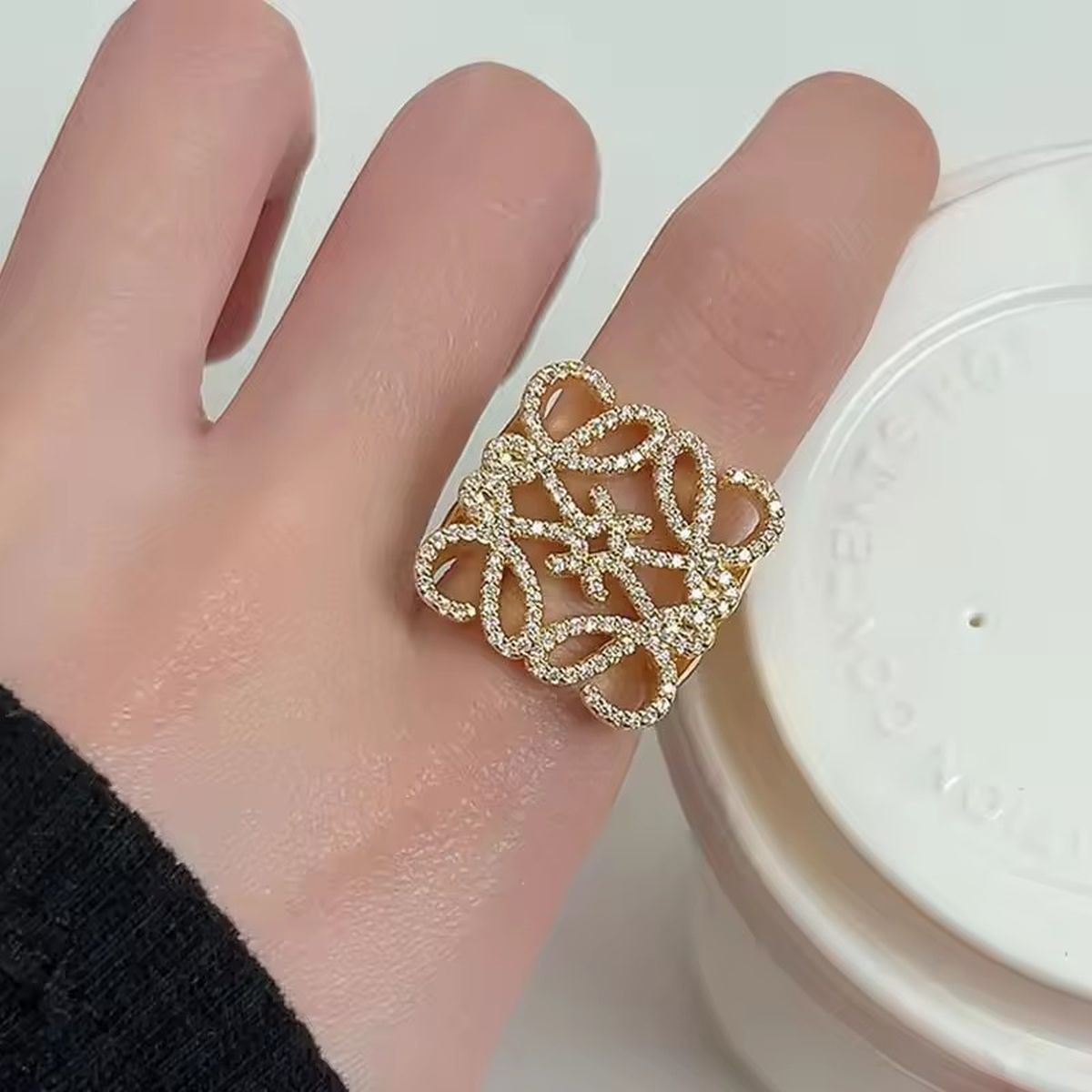 Filigree Square 18K Gold CZ Anti Tarnish Free Size Ring Bulk Secondary image