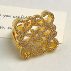 Filigree Square 18K Gold CZ Anti Tarnish Free Size Ring Bulk