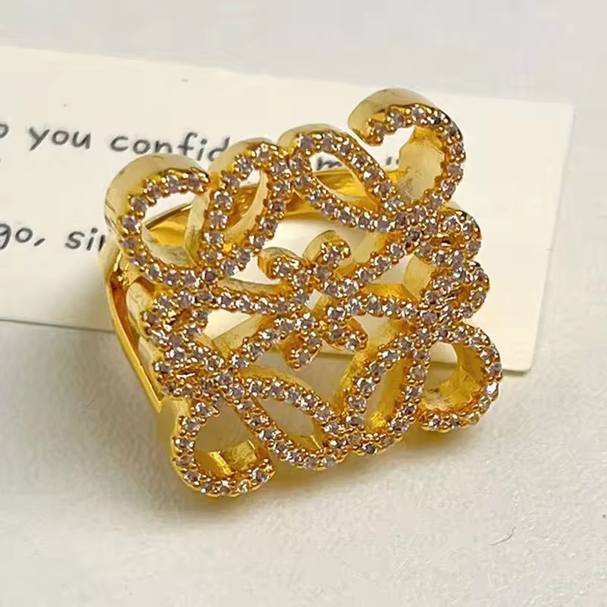Filigree Square 18K Gold CZ Anti Tarnish Free Size Ring Bulk