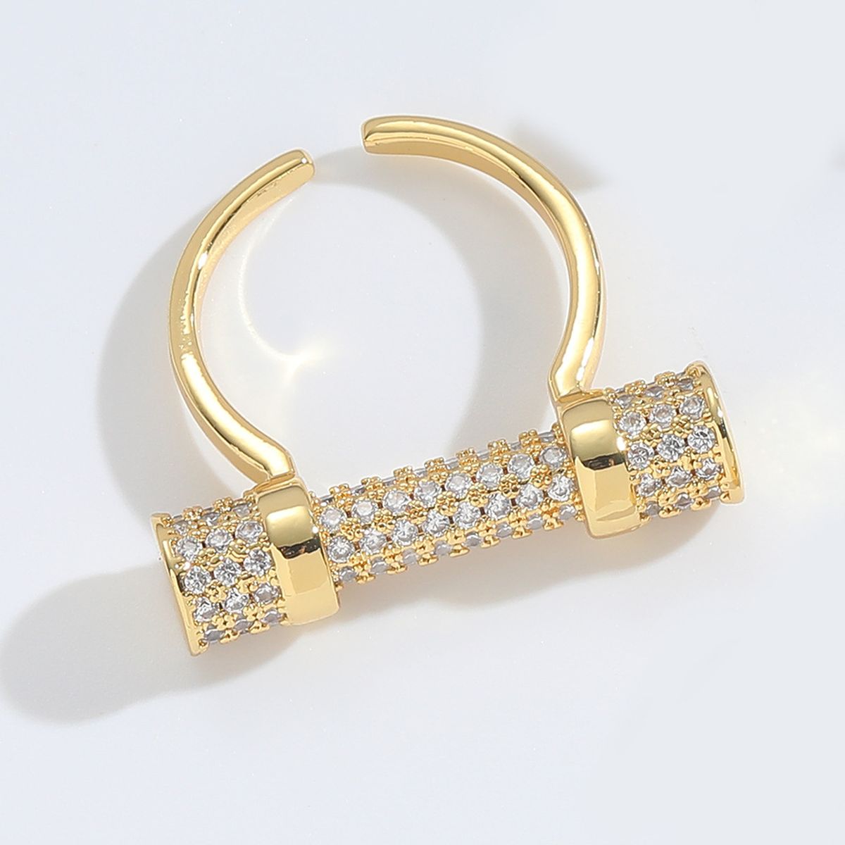 Studded Barrell Cubic Zirconia 18K Gold Anti Tarnish Free Size Ring For Women Main image