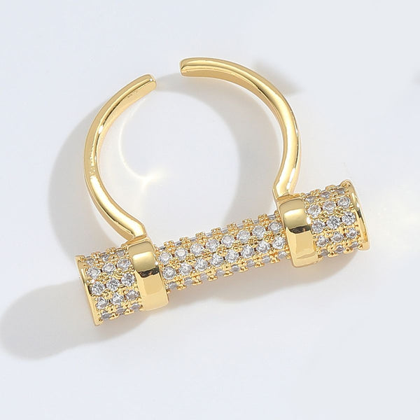 Studded Barrell Cubic Zirconia 18K Gold Anti Tarnish Free Size Ring For Women Main image