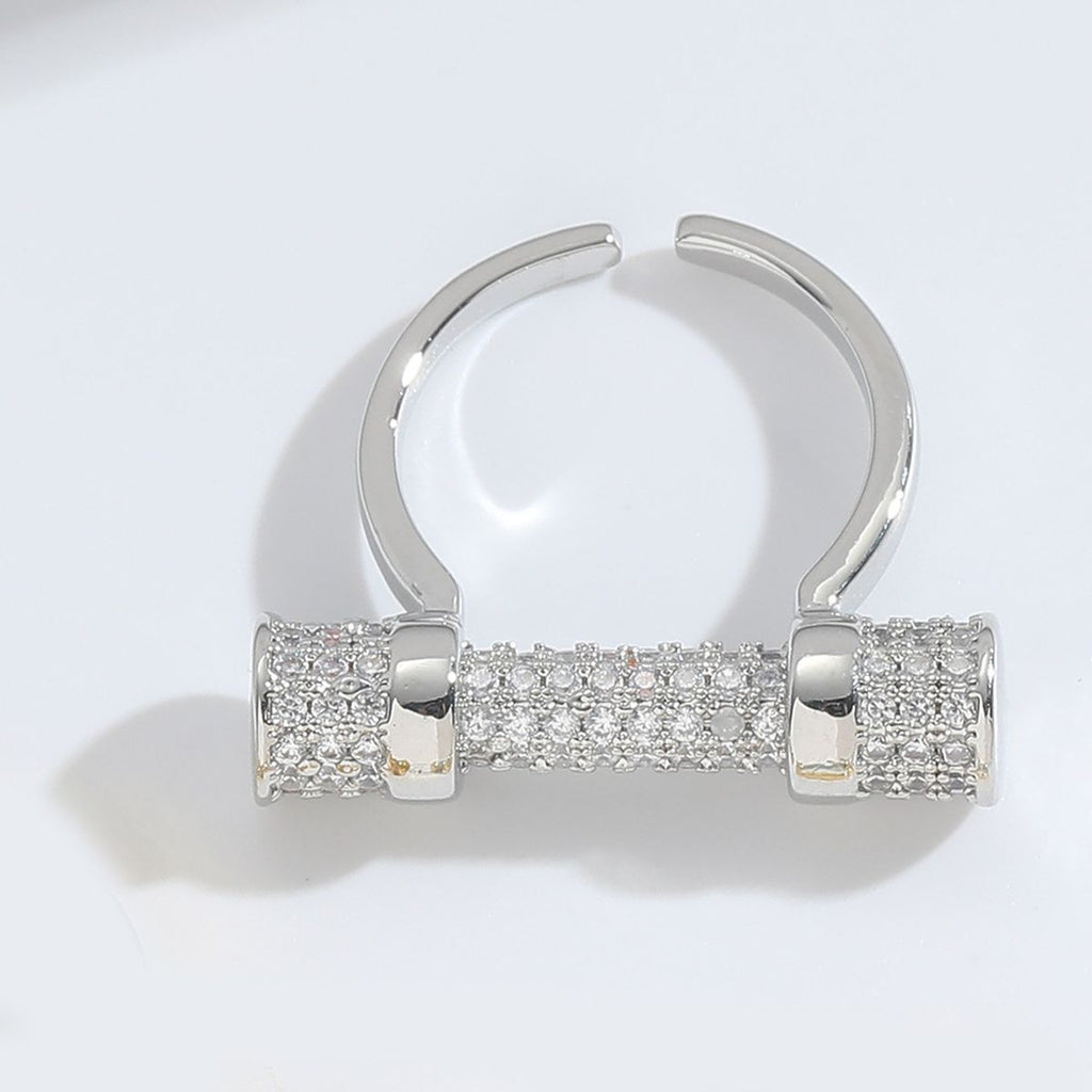 Studded Barrell Cubic Zirconia 18K Gold Anti Tarnish Free Size Ring For Women