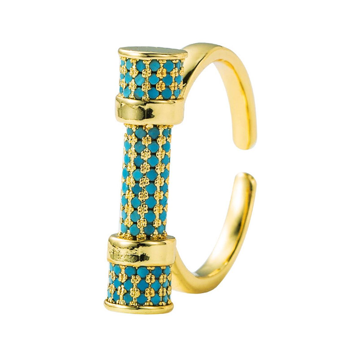 Studded Barrell Cubic Zirconia 18K Gold Anti Tarnish Free Size Ring For Women